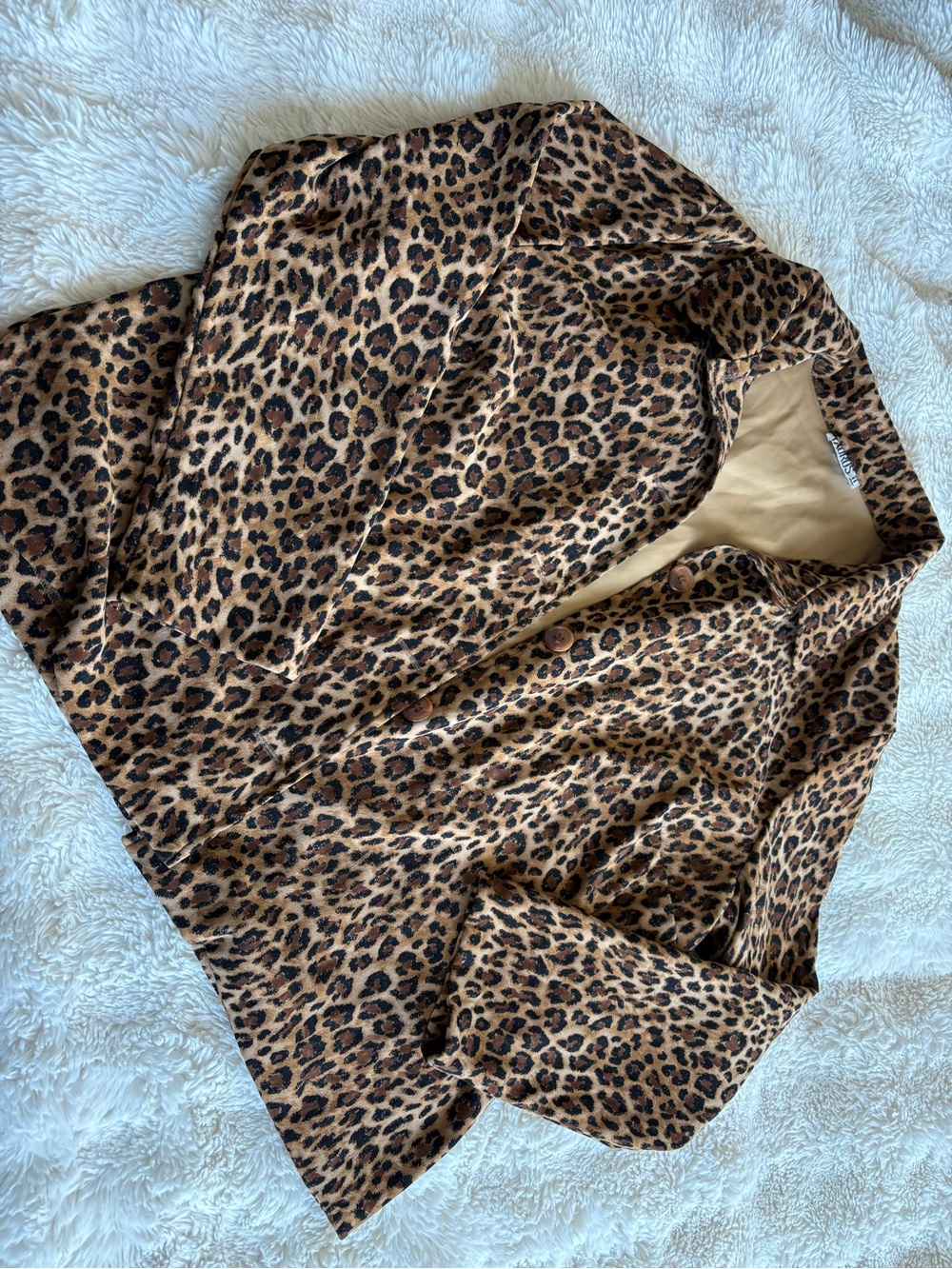 Leopard Print Button Jacket - Tan & Black - Picture 3 of 5